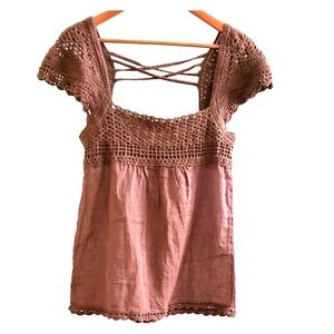 Rue 21 | S brown baby doll tank embroidery